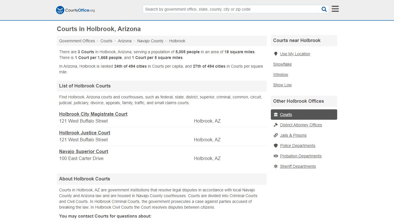 Courts - Holbrook, AZ (Court Records & Calendars) - County Office